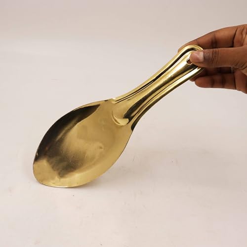 Image of Putrika Traditional Handcrafted Brass Utensil | Rice Serving Spoon | Cooking Spoon | Tableware | Dinnerware - Brass Anna Karandi [Weight: 85gm Length:22cm]