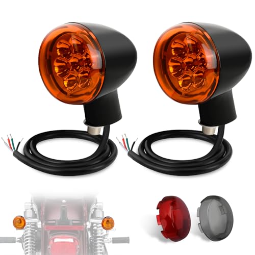 HOKUOTOLITE LED Rear Turn Signal Kit,Brake Light/Running Light/directional indicator for Harley Davidson XL883 XL1200 Sportster 1992-UP,Amber Light w/Red/Orange/Smoke Lens,Gloss Black Bullet-Style