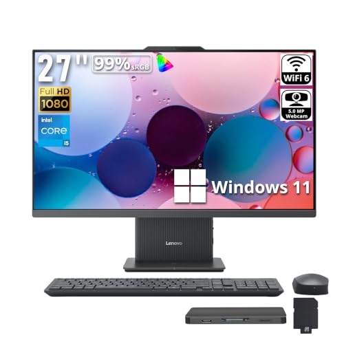 Image of Lenovo 27 inch FHD All-in-One Desktop, Intel 8-core i5-13420H up to 4.6GHz, 16GB DDR5, 2TB Storage (1TB SSD+1TB Docking Station), Intel UHD Graphics, Wi-Fi 6, Wireless Keyboard & Mouse, Win 11, Grey