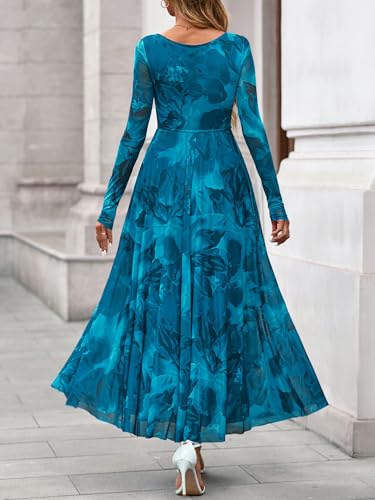 BTFBM Women Maxi Dress Fall 2025 Fashion Elegant Long Sleeve Square Neck Floral Print Party Club Wedding Guest Dresses