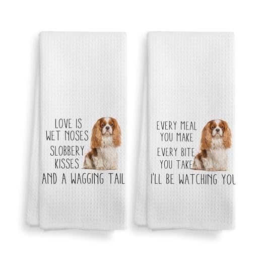 NOQL Cavalier King Charles Spaniel Towel, Dog Kitchen Towels, Cavalier King Charles Spaniel Dog Kitchen Towels and Dishcloths Set of 2, Cavalier King Charles Spaniel Gifts, Dog Decor, 16×24 Inches