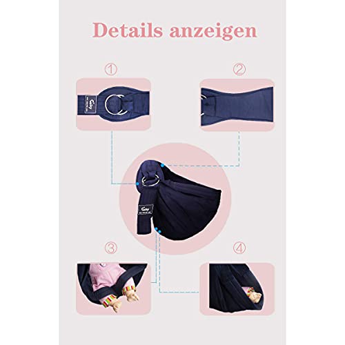 CUBY- Einstellbar Babytragetüch - 100% Bio Baumwolle - für Neugeborene Kleinkinder bis 15 KG - Ergonomische Babytragen (Klassisches Grau) - Image 5