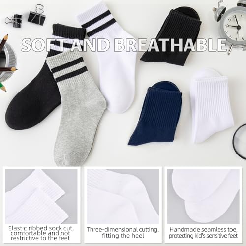 6 Pairs Kids Socks Boys Girls Athletic Crew Socks for School Uniform Cotton Seamless Toe2