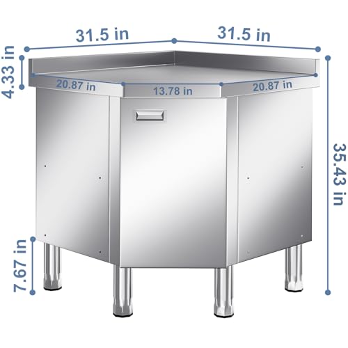 Image of KINGBO Stainless Steel Corner Cabinet Heavy Duty Prep Table with 304 Stainless Steel Worktop Commercial Worktable Workbench with Storage Cabinet for Kitchen Garage Restaurant Outdoor