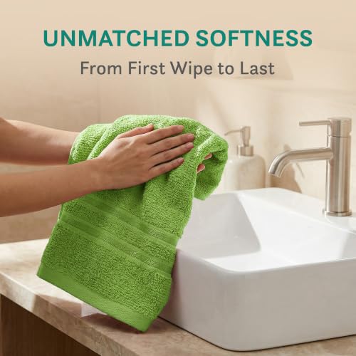 Image of MYTRIDENT Trident 100% Cotton Hand Towels, Highly Absorbent, Super Soft - 2 Piece Set, 400 GSM, Gym & Spa Towels - Lime Green