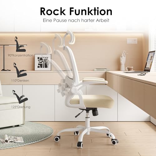 Farini Ergonomischer Stuhl Schreibtischstuhl Höhenverstellbar BürostuhlBequem mit Kopfstütze, Home Office Stuhl Computer Stühle Chefsessel mit Armlehne, 150 Kg PC Stuhl mit Rollen