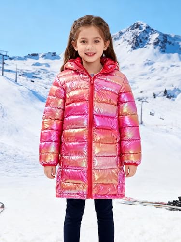 Image of Girls Winter Coat, Long Metallic Puffer Jacket