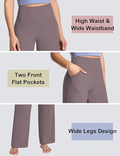 Image of BUBBLELIME Women High Waist Wide Legs Yoga Pants Loose Sweatpants Pockets | 29 inch /31 inch /33 inch /35 inch /37 inchInseam,2 Styles / Dress /Basic,Lounge,Comfy,Stretch Casual Work