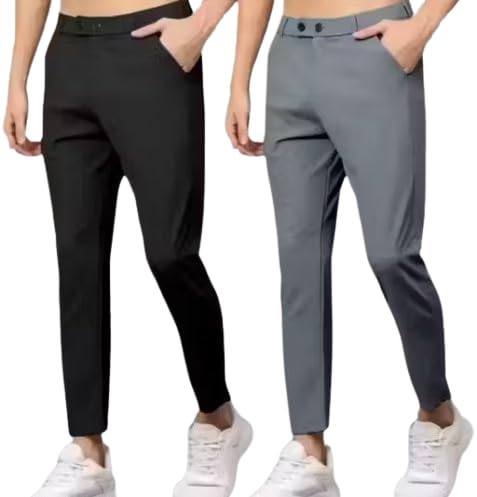 Lycra Formal Trousers for Men Pack of 2 Color Black Dark Grey Size 30
