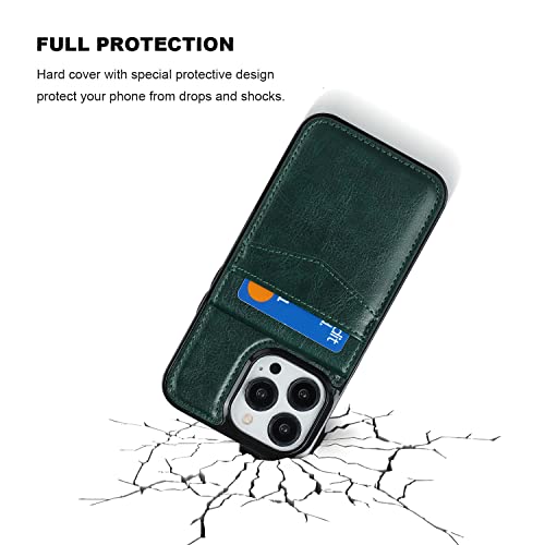 Image of KIHUWEY Compatible with iPhone 13 Pro Case Wallet with Credit Card Holder, Premium Leather Magnetic Clasp Kickstand Heavy Duty Protective Cover for iPhone 13 Pro 6.1 inch(Green)