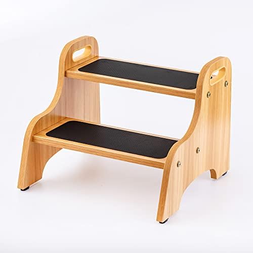 StrongTek Wooden Step Stools for Kids, Toddler 2 Step Stool for Bathroom with Non-Slip Stepping Surface, Portable Stepping Stool with Handles for Kitchen and Bedroom, 400 lbs Capacity (Natural)