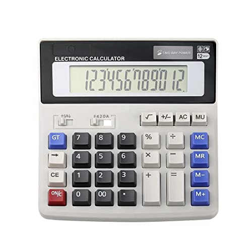 Tomedeks Calculatrice, calculatrice de bureau à 12 chiffres, calculatrice solaire avec grand affichage électronique et pile AA (non incluse) double alimentation