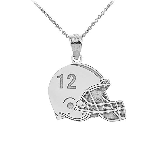 .925 Sterling Silver Football Helmet Pendant Necklace - Choice of Number (Front), Name (Back) and Chain Length