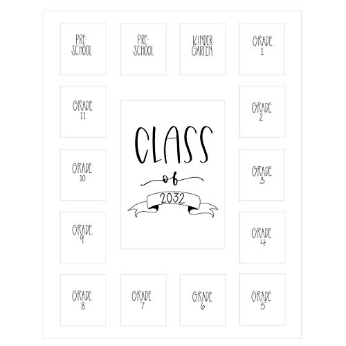 Image of Rustic Red Door Co. Class of 2032 Photo Mat (11 inch x 14 inch) Photo Collage Picture Frames Mat for School Pictures - No Frame White Photo Mat from Pre - K to Graduation (15 Photos)