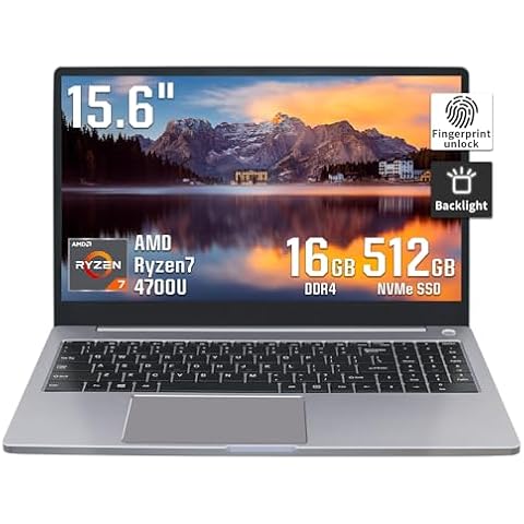 BINTEC 15.6'' All Mental Laptop|AMD R7 4700U Eight-core(up to 4.1GHz)|16GB DDR4|512GB NVMe SSD| 4TB SSD Expand|Windows 11| Backlit Keyboard|Type-C(Dark Gray/16G+512G SSD, AMD R7 4700U) Cover