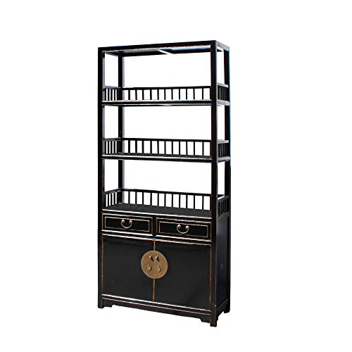 Chinese Distressed Gloss Black 3 Shelves Bookcase Display Cabinet Acs5207 #TOP1