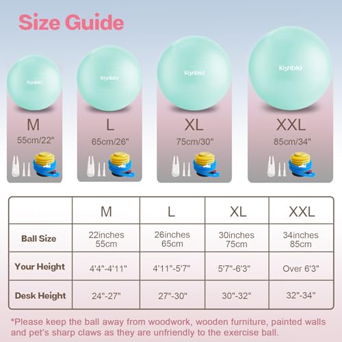 Image of kisnbld Exercise Ball, Extra Thick Yoga Ball for Workout Pregnancy Stability, 4 Sizes Anti-Burst Balance Ball with Foot Pump - Heavy Duty Fitness Ball Chair for Office, Home & Gym