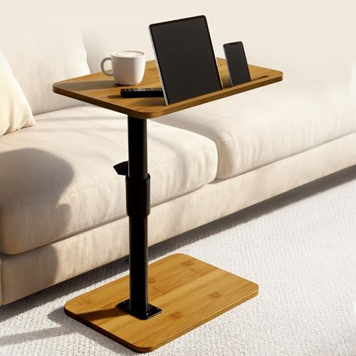 C-Förmiger Beistelltisch Höhenverstellbar Couchtisch 360 Drehbarer Wohnzimmer Tisch Holz Tischplatte Mit Metallgestell Sofa Klein Esstisch Mini Kaffeetisch Küchentisch Couch Tablett-Tisch