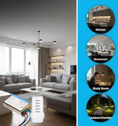 Image of ROBOWAY 433MHz RF 4 Channel Remote Control Switch | AC 220-240V Wireless Receiver | 5 Button White Remote | Metal Body Relay Controller for Lights & Home Automation