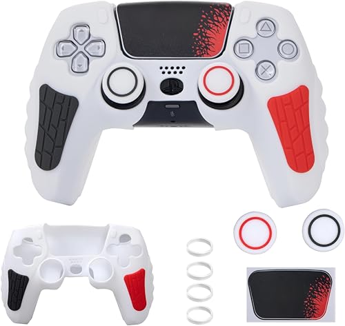 Image of Meyaar PS 5 Controller Cover Case, Anti-Slip Silicone Cover Skin Compatible with PS5 Dual Sense Controller with Thumb Grip Caps, Joystick Protectors (Black and White (2 Pack))