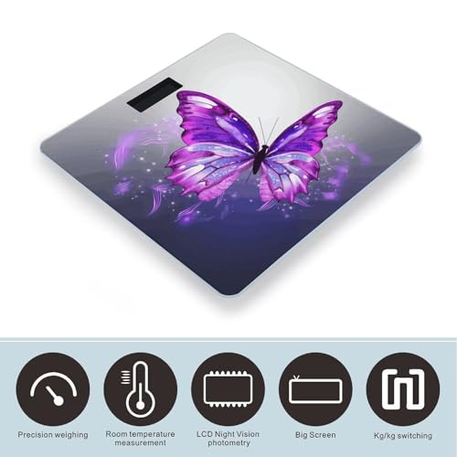 Báscula de baño digital con diseño morado mariposa miniatura 3