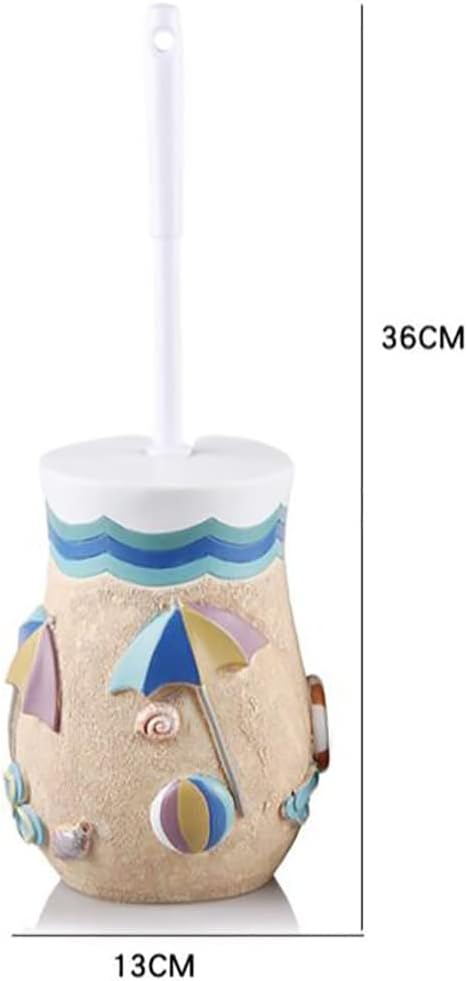 Compact Resin Hidden Toilet Bowl Brush and Holder, 3D Seashell Pattern Luxury Hand Painted Toilet Decor, Good Grip, Deep Cleaning, Bathroom Accessories Decorative Design