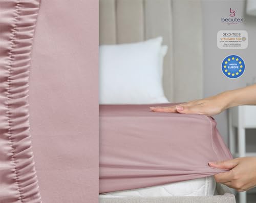 BEAUTEX Spannbetttuch Bettlaken aus Baumwolle, Premium Jersey Stoff 160g/m², Größe und Farbe wählbar (Standard - 200x200x30 cm, Altrose)