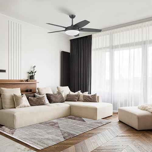 Image of Honeywell Ceiling Fans Carmel, 48 Inch Contemporary Indoor LED Ceiling Fan with Light, Remote Control, Dual Mounting Options, Dual Finish Blades, Reversible Motor - 51912-01 (Black)