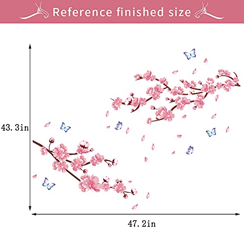 Supzone Cherry Blossom Wall Sticker Japanese Sakura Wall Decal Pink Flower Branch And Butterfly Wall Decor Diy Vinyl Mural Art For Bedroom Living Room Office Sofa Tv Backdrop Wall Decoration #TOP6