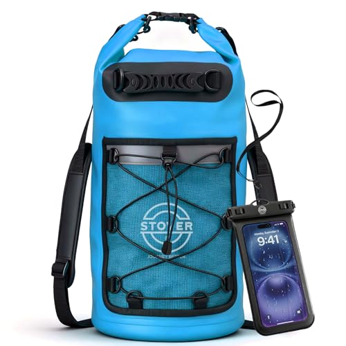 Image of STOVER 5 /10 /25 /30 /40L Waterproof Dry Backpack & Phone Case- Large Floating Dry Bag for Kayaking, Travel, Hiking, Fishing, Camping, Motorcycles & Beach, Heavy-Duty Roll Top Men /Women (Blue)