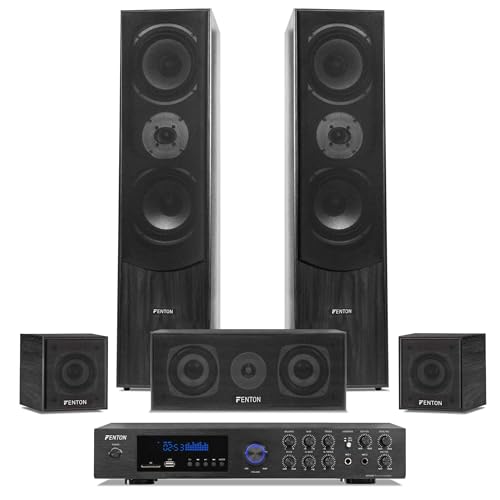 Fenton HF5B - Heimkino Musikanlage für Audiosystem 1150 Watt - 5.0 Surround Sound System mit Verstärker, 6-teiliges Home Entertainment System, Soundsystem für Fernseher - Schwarz Fenton HF5B - Heimkino Musikanlage für Audiosystem 1150 Watt - 5.0 Surround Sound System mit Verstärker, 6-teiliges Home Entertainment System, Soundsystem für Fernseher - Schwarz