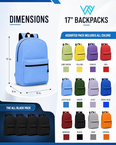 Image of Winterlace 24 Pack Backpack, Bulk 17 inch Lightweight Outdoor Travel Gym Corporate Events Bag (Black)