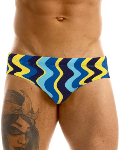 MIZOK Mens Striped Swim Briefs Sexy Low Rise Bikini Swimwear - Main Image