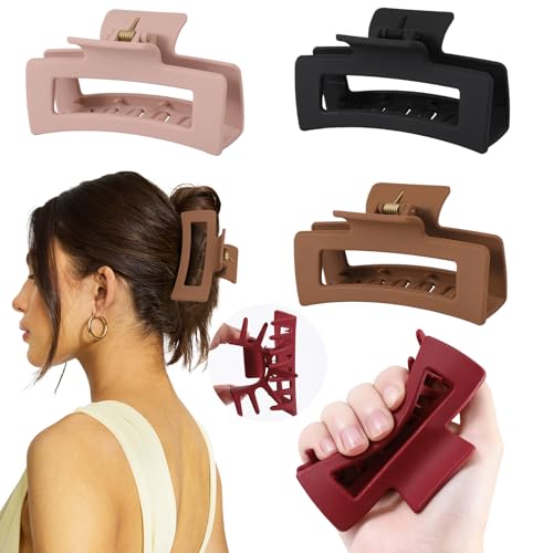 4 PCS Silicone Flexible Hair Claw Clips for Women Cloud Soft Clips Hair Claw Clips for Hat Jumbo Claws clips for Thick Hair Unsnappable Non-slip Rectangle Hair Clips
