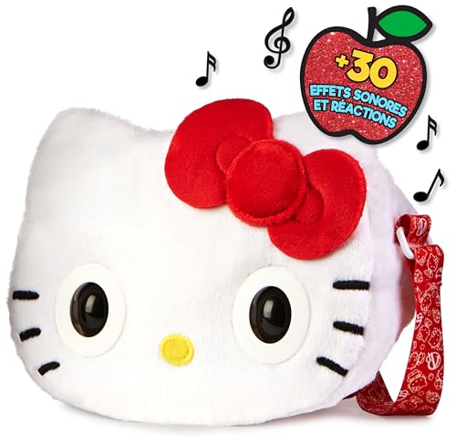 PURSE PETS SANRIO - HELLO KITTY - COMPAGNON INTERACTIF FORMAT SAC A MAIN - Hello Kitty Animal Interactif Tout Doux Blanc Et Rouge Qui Cligne Des Yeux - Sons et Modes De Jeu - Jouet Enfant 5 Ans et +