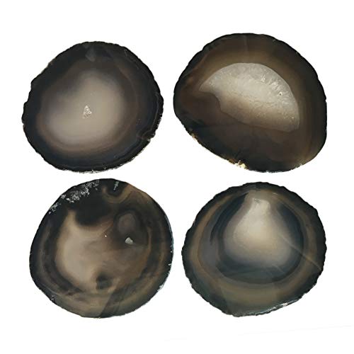 AMOYSTONE Natural Black Slice Agate Coasters Rock Beverage Coasters Set of 4 Black 4-5
