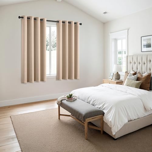 Image of MIULEE Blackout Curtains for Bedroom Living Room 2 Panels, Thermal Insulated Room Darkening Drapes Grommet Noise Reducing Light Blocking Window Treatments 68 Inches Long 55x68 Inch Beige