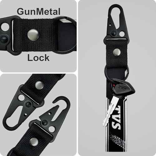 Image of SnapStrap MotoLink Carabiner Keychain Compatible with TVS Bike Strong Heavy-Duty Metal Clip with Fabric Key Ring Bike Accessory (Gunmetal Black)