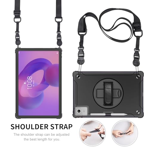 Image of Junfire Protective Case for Lenovo Idea Tab Plus 12.1 inch 2025,Black | Shockproof, Hand Strap, 360Rotating Stand, Pencil Holder, Carrying Strap, Hard Shell