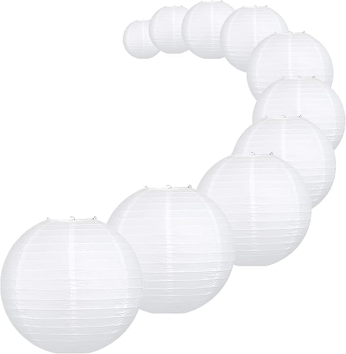 10 Pack White Paper Lantern Hanging Paper Lanterns Round Party Decorations 6” 8” 10” White Hanging Lanterns for Bridal Shower Wedding Birthday Party Decorations