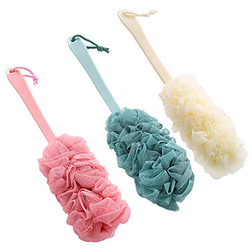 3 Pack Long Handle Bath Shower brush, Soft Nylon Mesh Back Scrubber for Shower, Exfoliating Luffa Bath Sponge Shower Brushes for Your Back (Multi Colors)