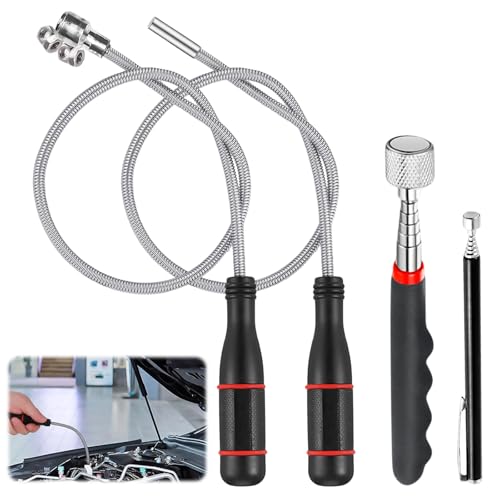 XSHAO® 4 Pcs Aimant Telescopique, 60 cm Outil de Ramassage Magnétique Flexible Aimant Mecanique Auto pour Ramasser de Petites Pièces, Objets Métalliques,...