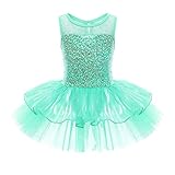 ranrann Maillot de Danza Ballet Clásica para Niña Vetsido Tutú con Lentejuelas Leotardo de Gimnasia Rítmica Disfraz de Bailarina Traje de Actuación Fiesta Verde 12 años