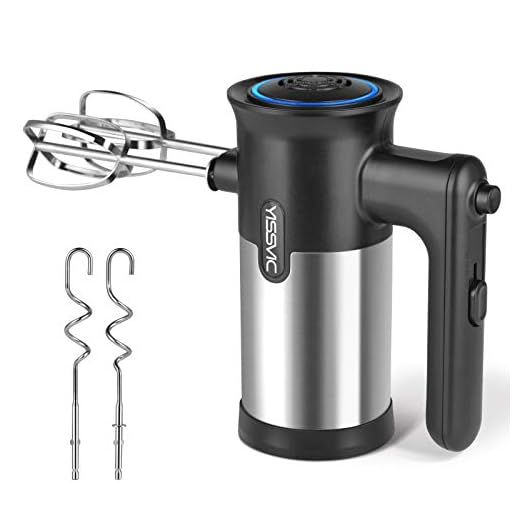 YISSVIC Batidora de Varillas Batidora y Amasadora Repostería con 2 Varillas y 2 Ganchos, 5 Velocidades y Función Turbo, Negro