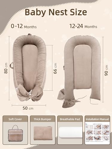 Image of EAQ Baby Lounger, Infant Lounger for Newborn,Portable Baby Nest Cover Breathable & Soft, Newborn Essentials