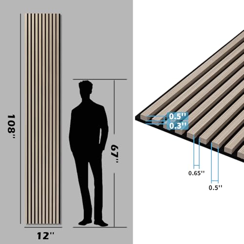 Image of Art3d 108 x 12 Inch 3D Fluted Soundproof Wood Slat Wall Panel, 2-Pack, Oak