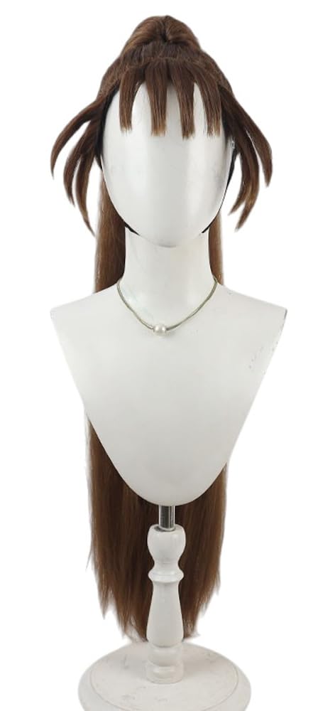 Brown Ponytails Cosplay Wig for Men Long Straight Hair Anime Costume Wig Halloween Role Play Synthetic Hair