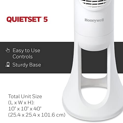 Honeywell HYF260WC QuietSet® Whole Room 40” Tall Tower Fan Home, Bedroom, Office, 75° Oscillation, Remote Control, 5 speeds, Slim Profile, Auto Shut-Off, Portable, Easy-to Use Controls, White — view 4