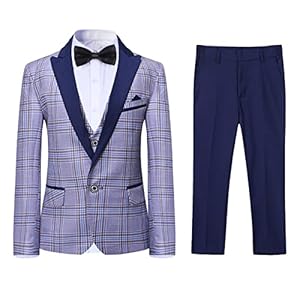 SWOTGdoby Boys Suits 3 Piece Slim Fit Check Plaid Kids Tuxedo Suits for Boys Formal Dress Blazer Jacket Pants Vest Wedding