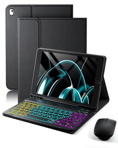 für iPad 9/8/7 Generation 10.2 Zoll (9th/2021 8th/2020 7th/2019)/iPad Air 3/IPad Pro 10.5 Zoll Hülle mit Kabelloses Bluetooth Deutsch(QWERTZ)Beleuchtete Farbige Tastatur und Maus,Backlit Keyboard Case